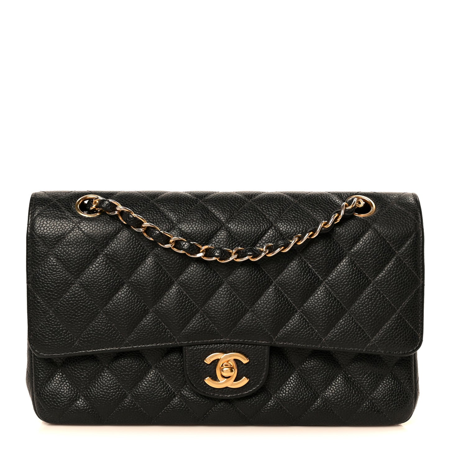 Caviar Quilted Medium Double Flap Black