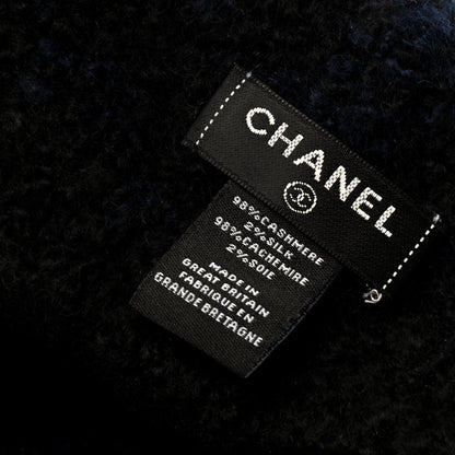 Chanel Cashmere Blend CC Beanie Hat Black Dark Blue 3 of 5