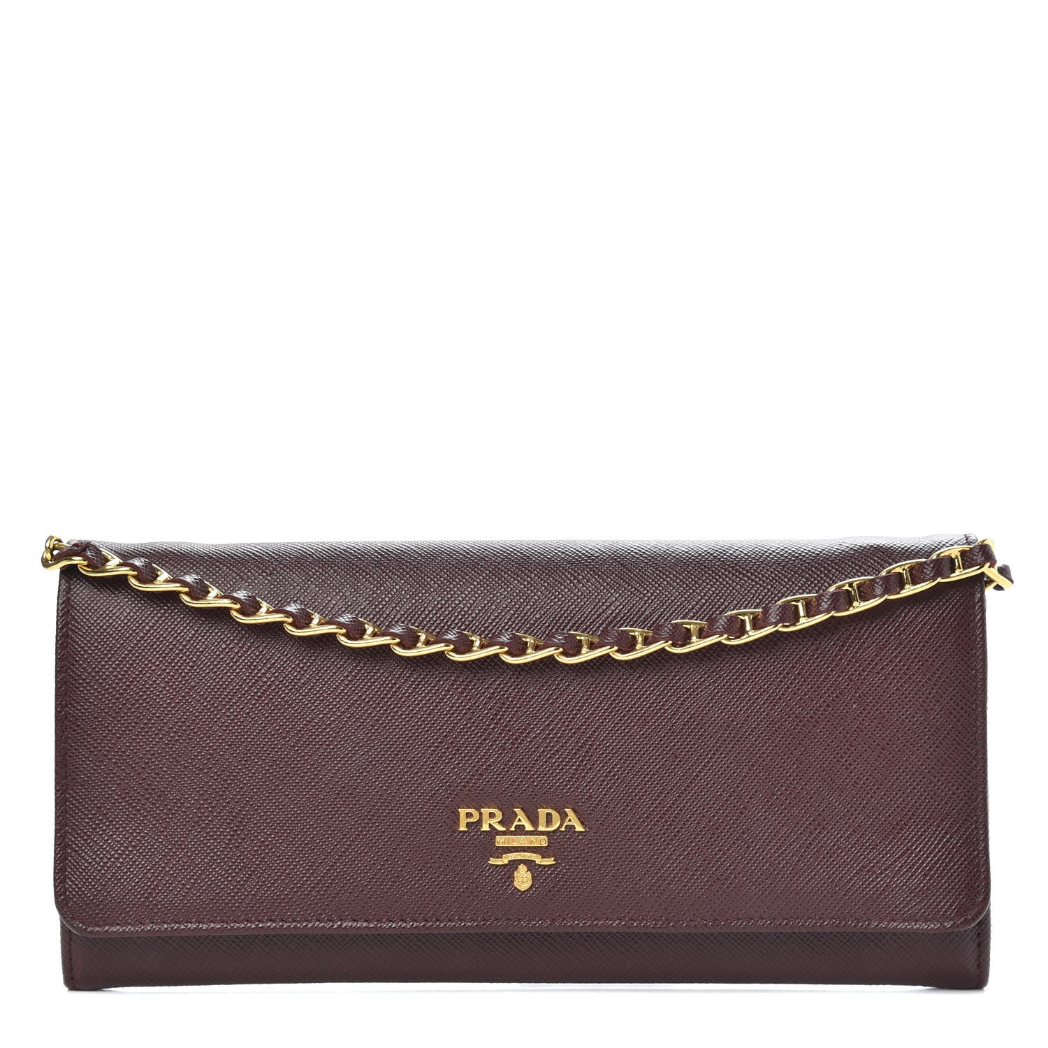 Prada Saffiano Metal Oro Chain Wallet Granato 1 of 9