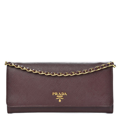 Prada Saffiano Metal Oro Chain Wallet Granato 1 of 9