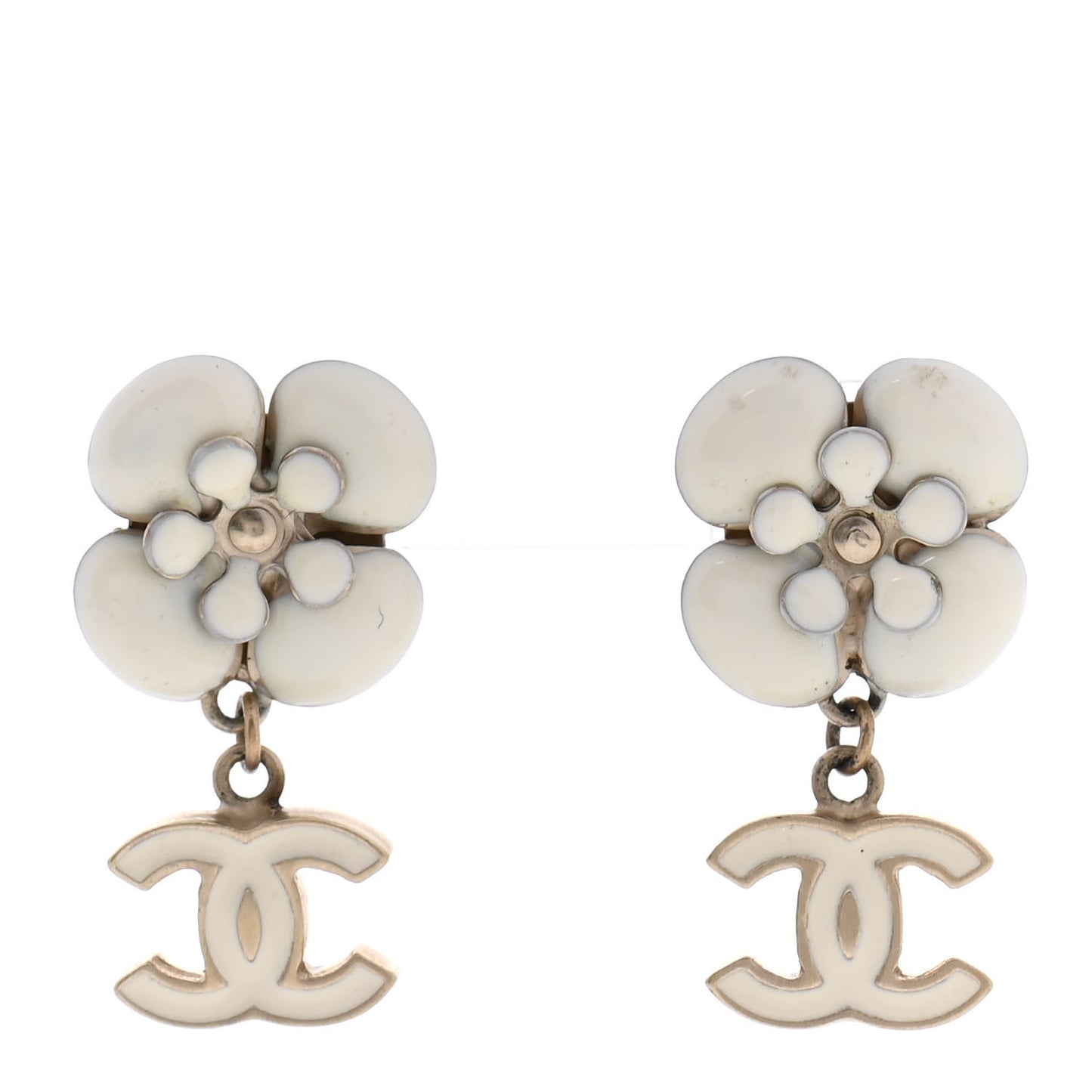 Enamel CC Camellia Earrings White Gold