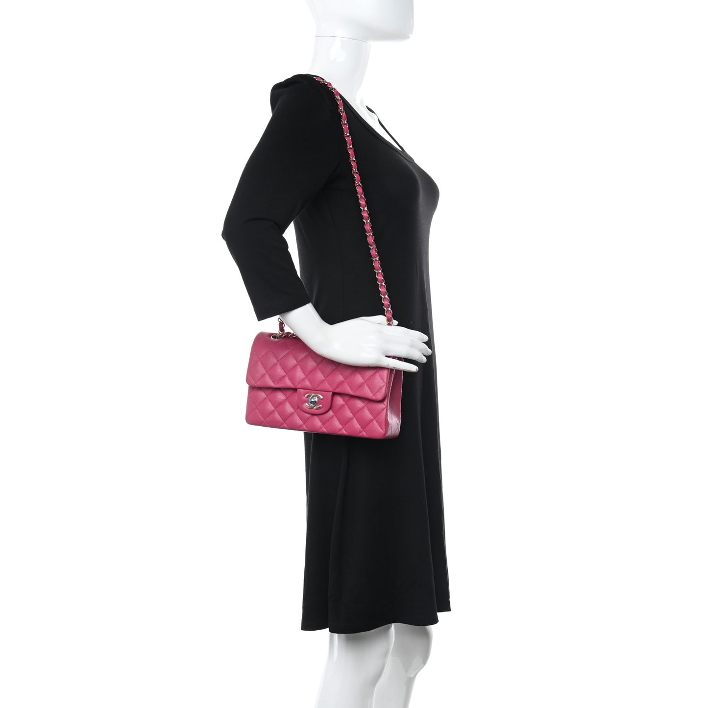 Caviar Quilted Small Double Flap Fuchsia