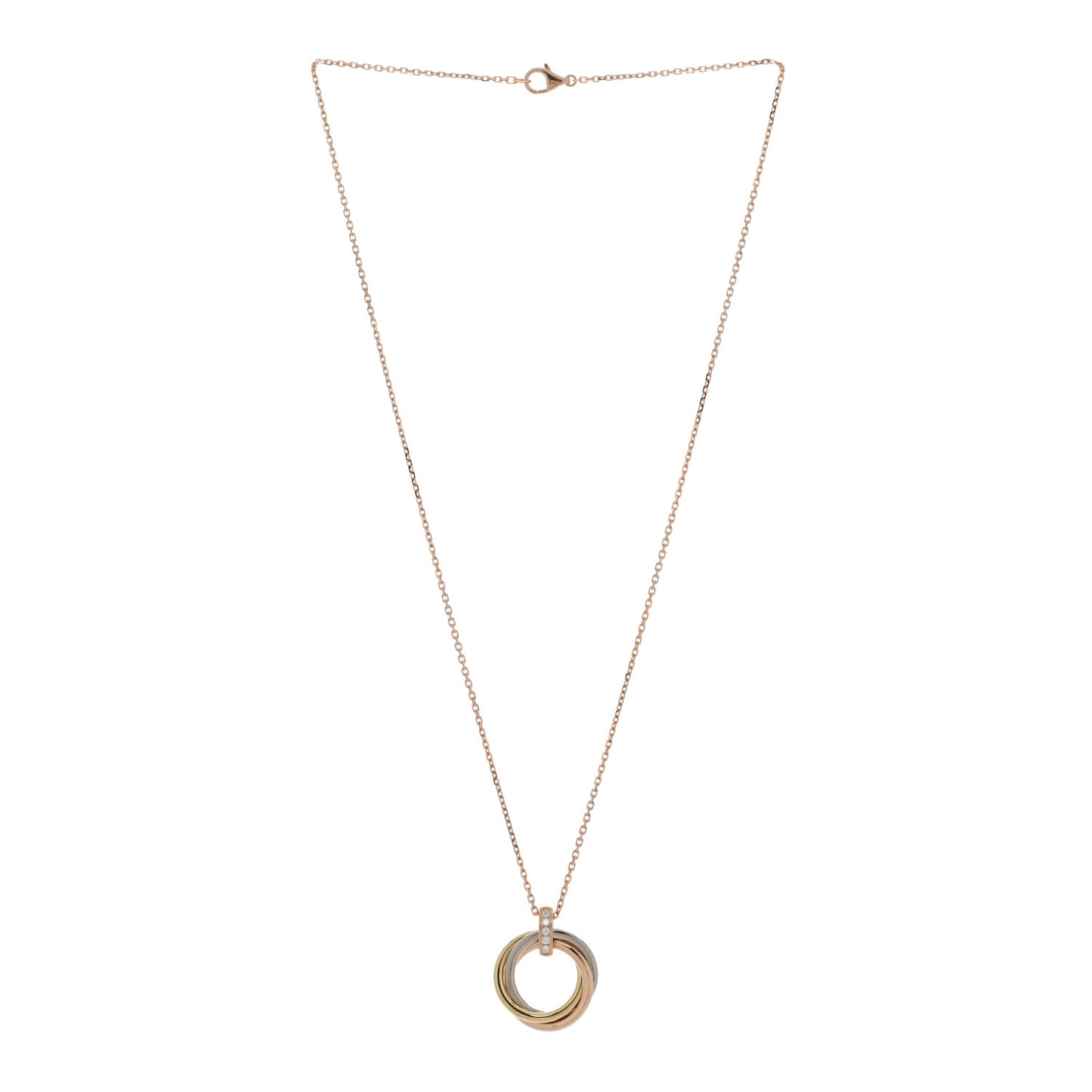 18K Pink White Yellow Gold Diamond Trinity Pendant Necklace