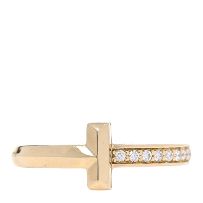 Tiffany 18K Yellow Gold Diamond T T1 Ring 52 6 1 of 4