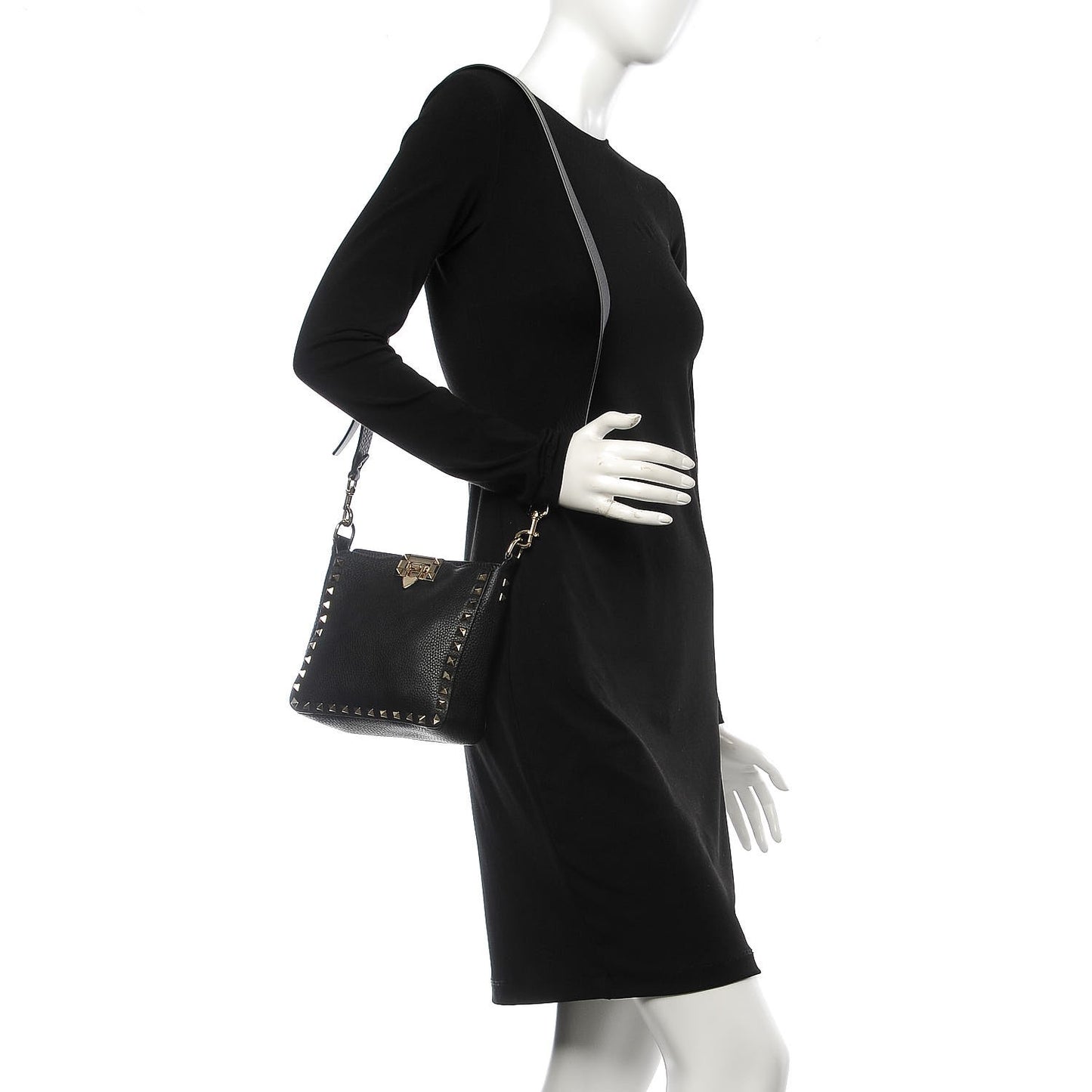 Pebbled Calfskin Mini Rockstud Flip-Lock Messenger Bag Black