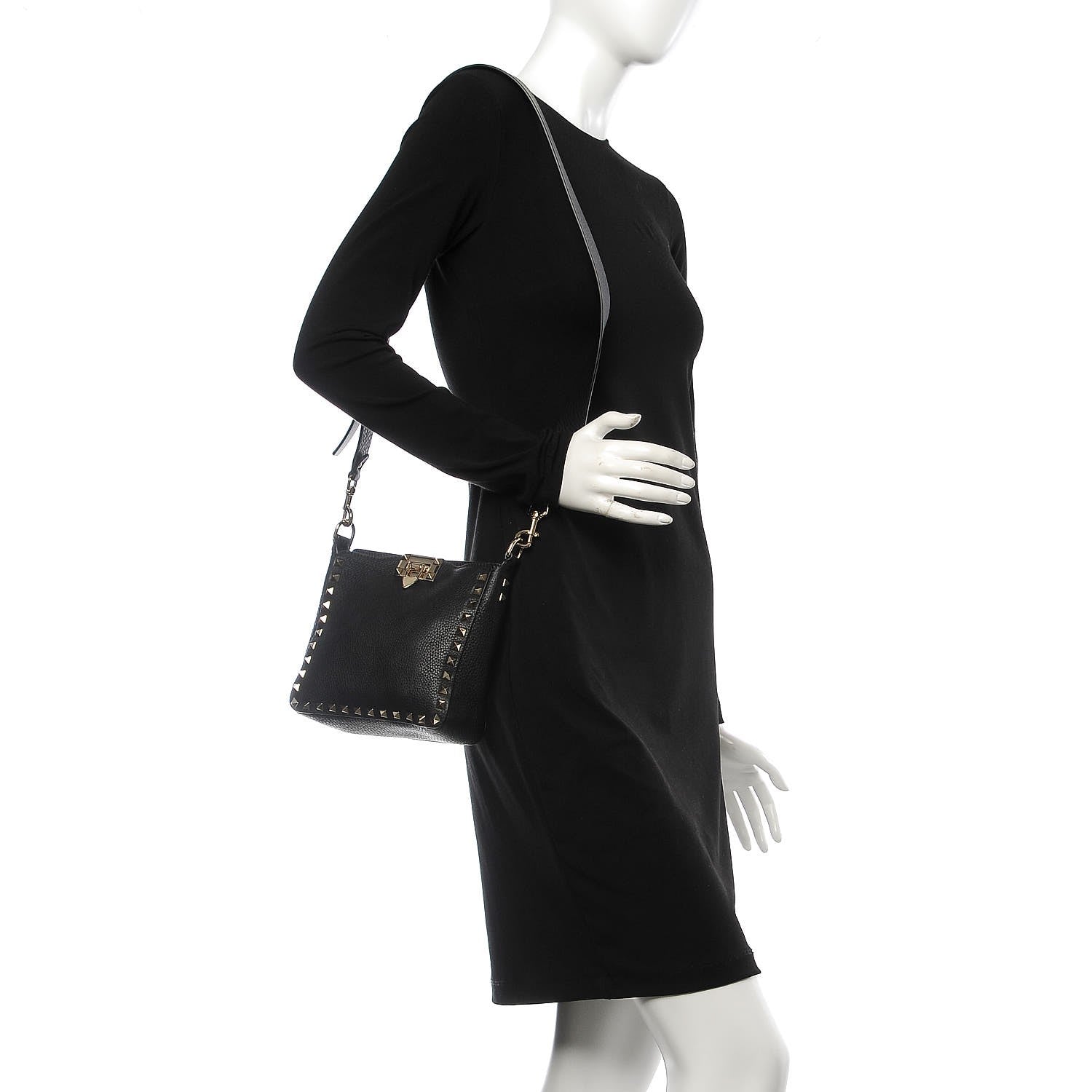 Valentino Garavani Pebbled Calfskin Mini Rockstud Flip-Lock Messenger Bag Black 2 of 7