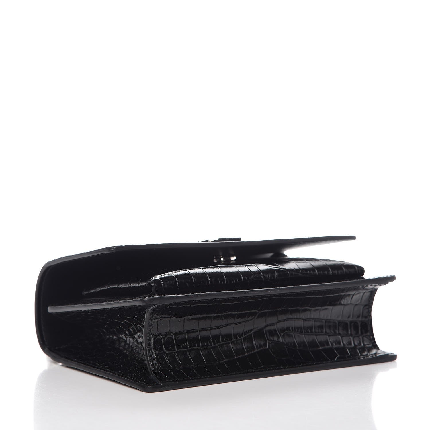 Saint Laurent Calfskin Crocodile Embossed Monogram Sunset Chain Wallet Black 3 of 6
