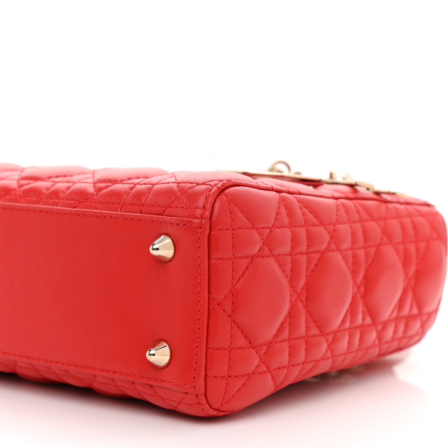 Lambskin Cannage Small Lucky Badges Lady Dior Red