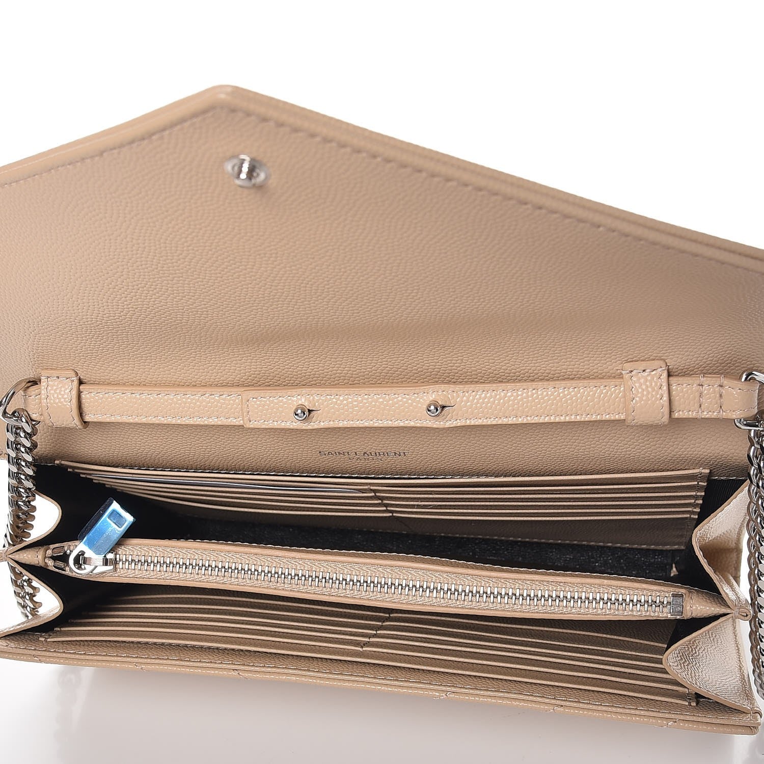 Saint Laurent Grain De Poudre Matelasse Chevron Monogram Chain Wallet Nude Powder 5 of 8