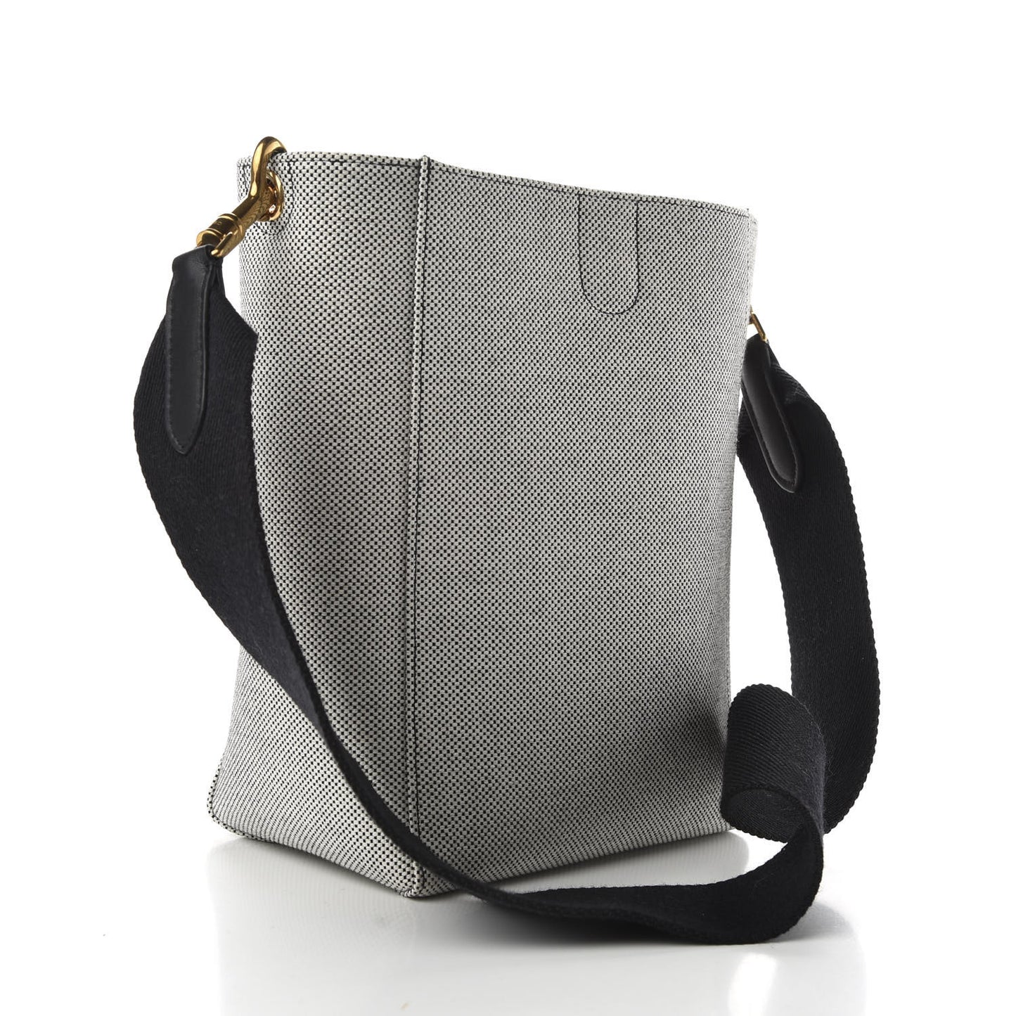 Textured Canvas Small Sangle Bucket Bag Black White