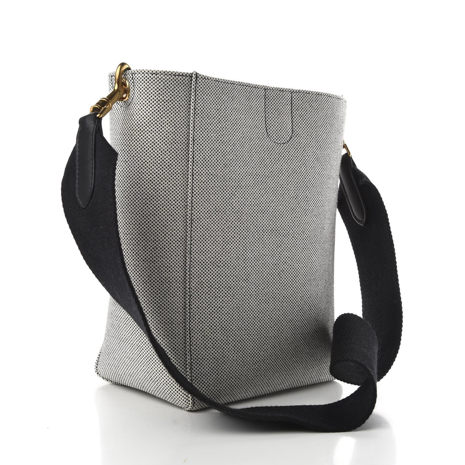 Celine Textured Canvas Small Sangle Bucket Bag Black White 3 of 9