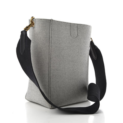 Celine Textured Canvas Small Sangle Bucket Bag Black White 3 of 9