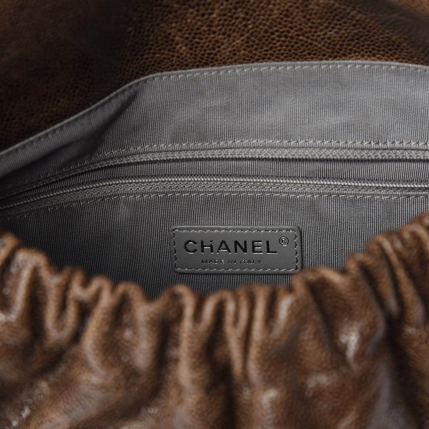 Caviar Quilted Medium Elastic Flap Brown