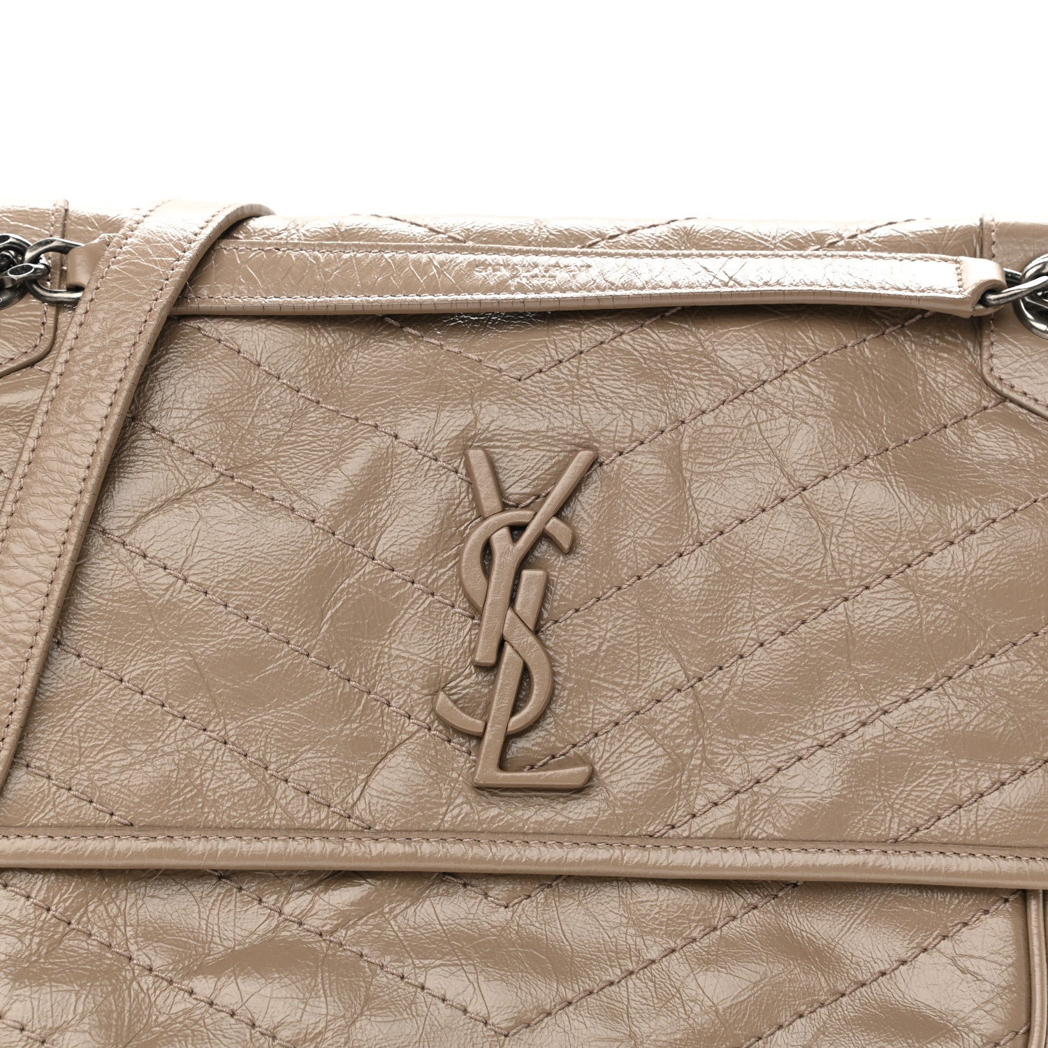 Saint Laurent Crinkled Calfskin Matelasse Monogram Medium Niki Chain Satchel Light Natural 9 of 12