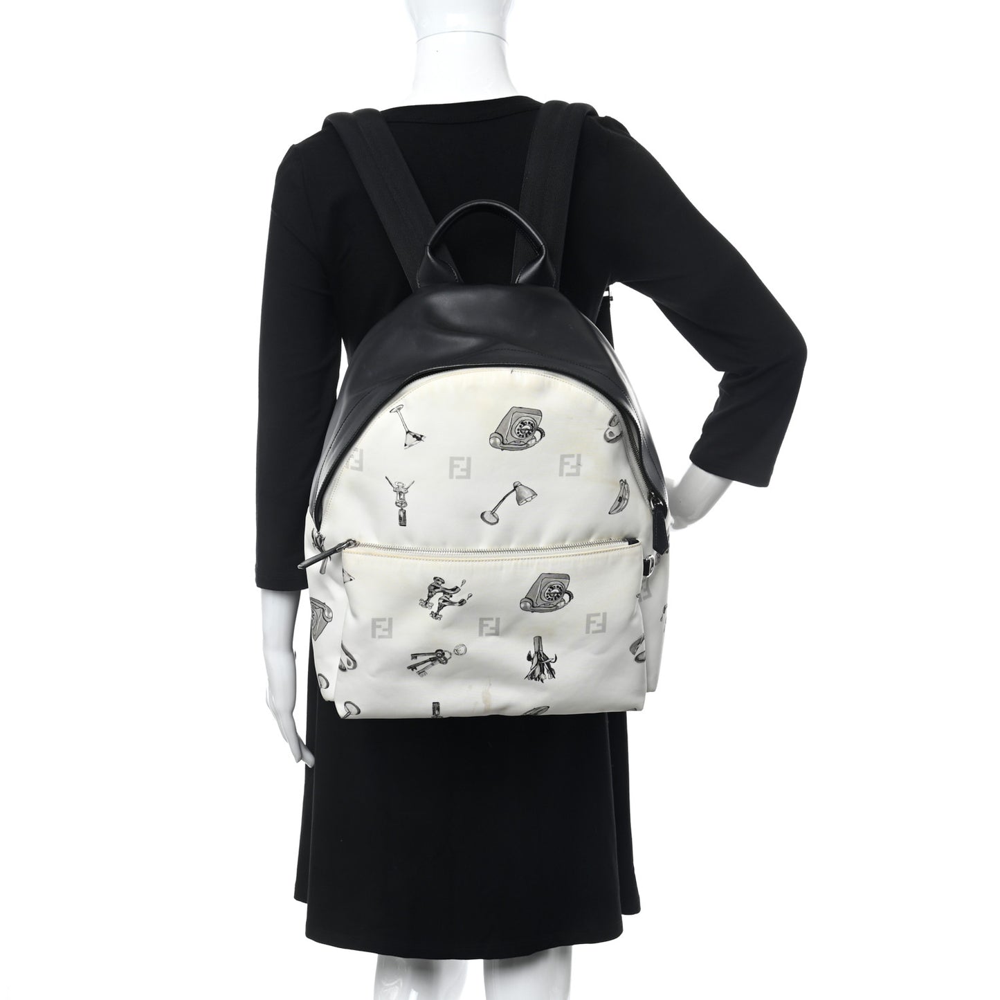 Nylon Calfskin Print Backpack Black White