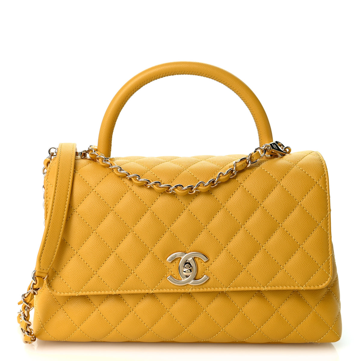 Chanel Caviar Quilted Small Coco Handle Flap Yellow 2 of 19