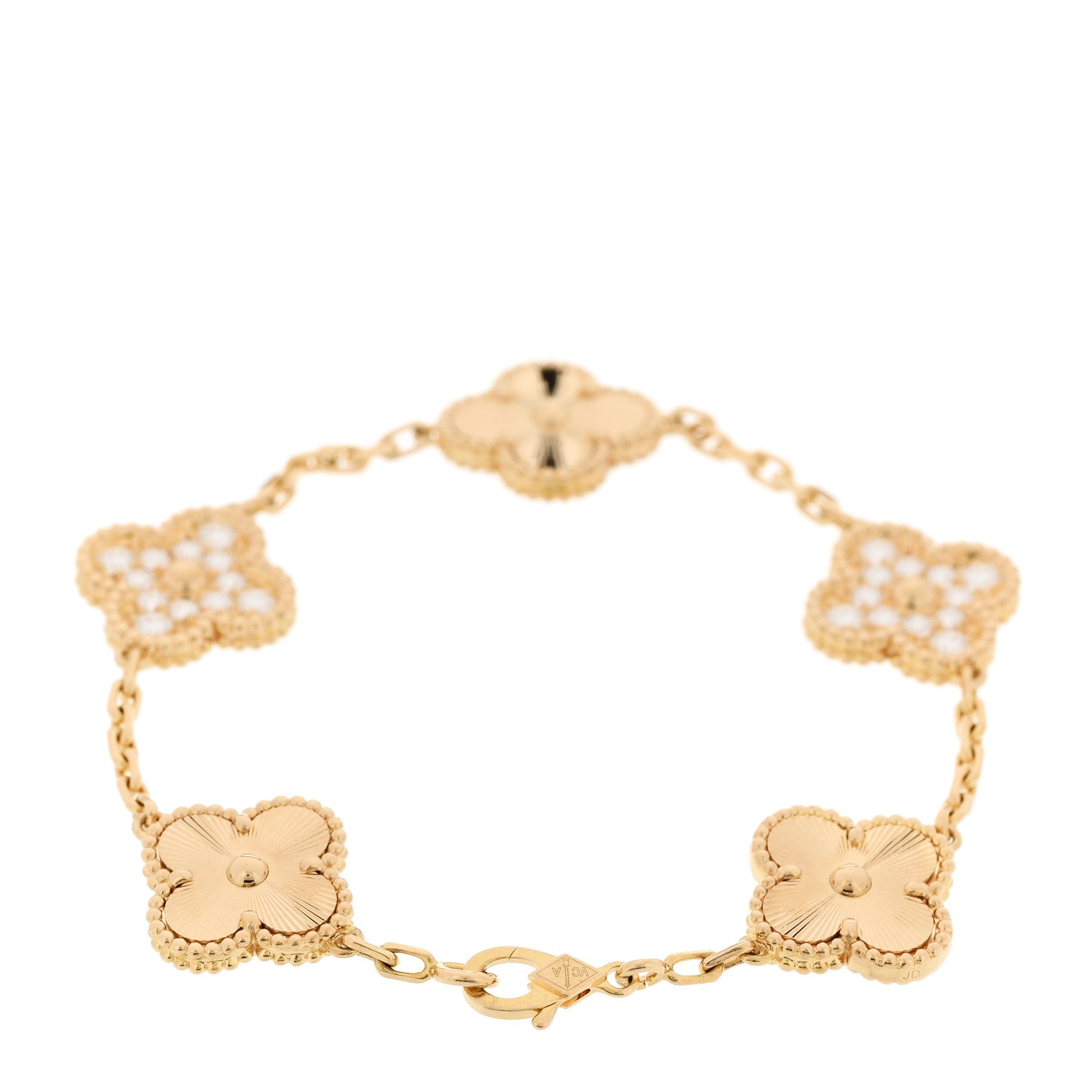Van Cleef & Arpels 18K Yellow Gold Diamond 5 Motifs Guilloche Vintage Alhambra Bracelet 2 of 5