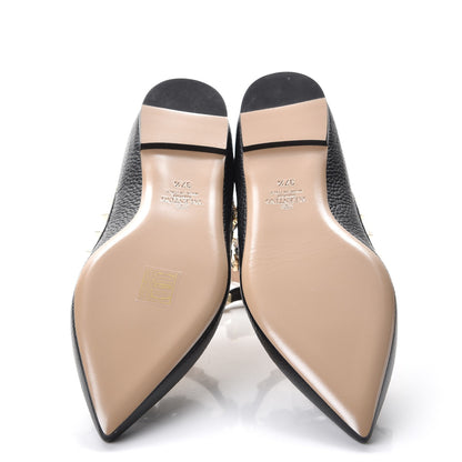 Valentino Garavani Pebbled Calfskin Rockstud Cage Ballerina Flats 37.5 Black 5 of 8
