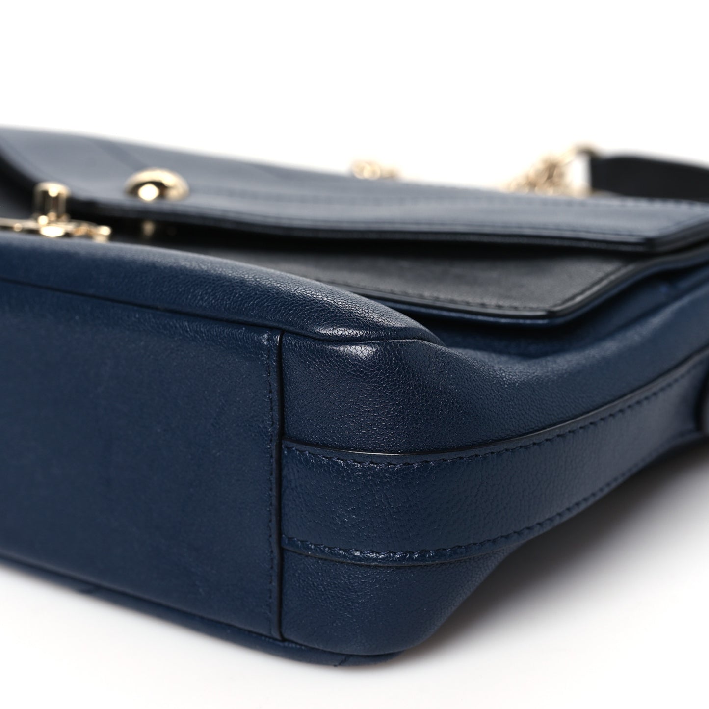 Sheepskin Chevron Quilted Mini Double Chevron Flap Navy Black