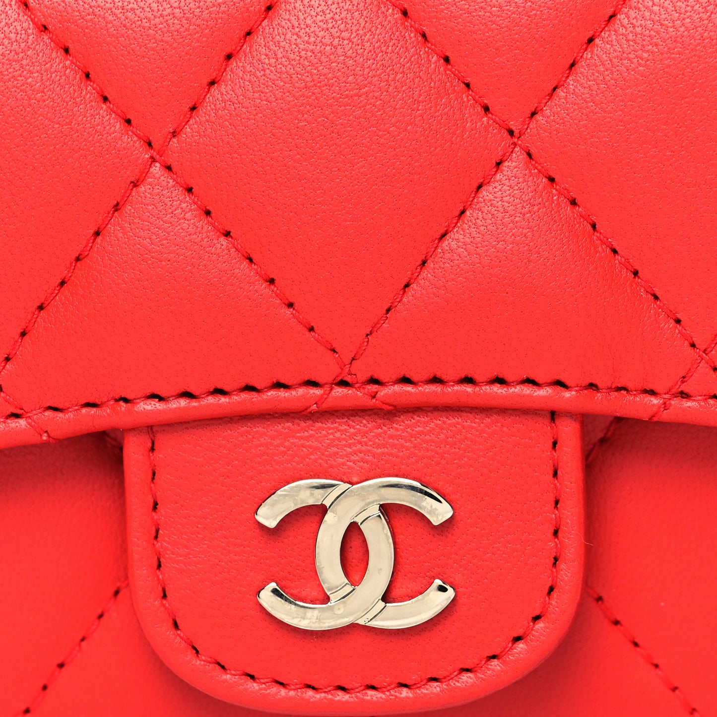 Lambskin Quilted Flap Card Holder Red