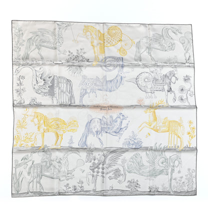 Hermes Silk Della Cavalleria Favolosa Reversible Scarf 90 Gris Argente Jaune Etoupe 1 of 5