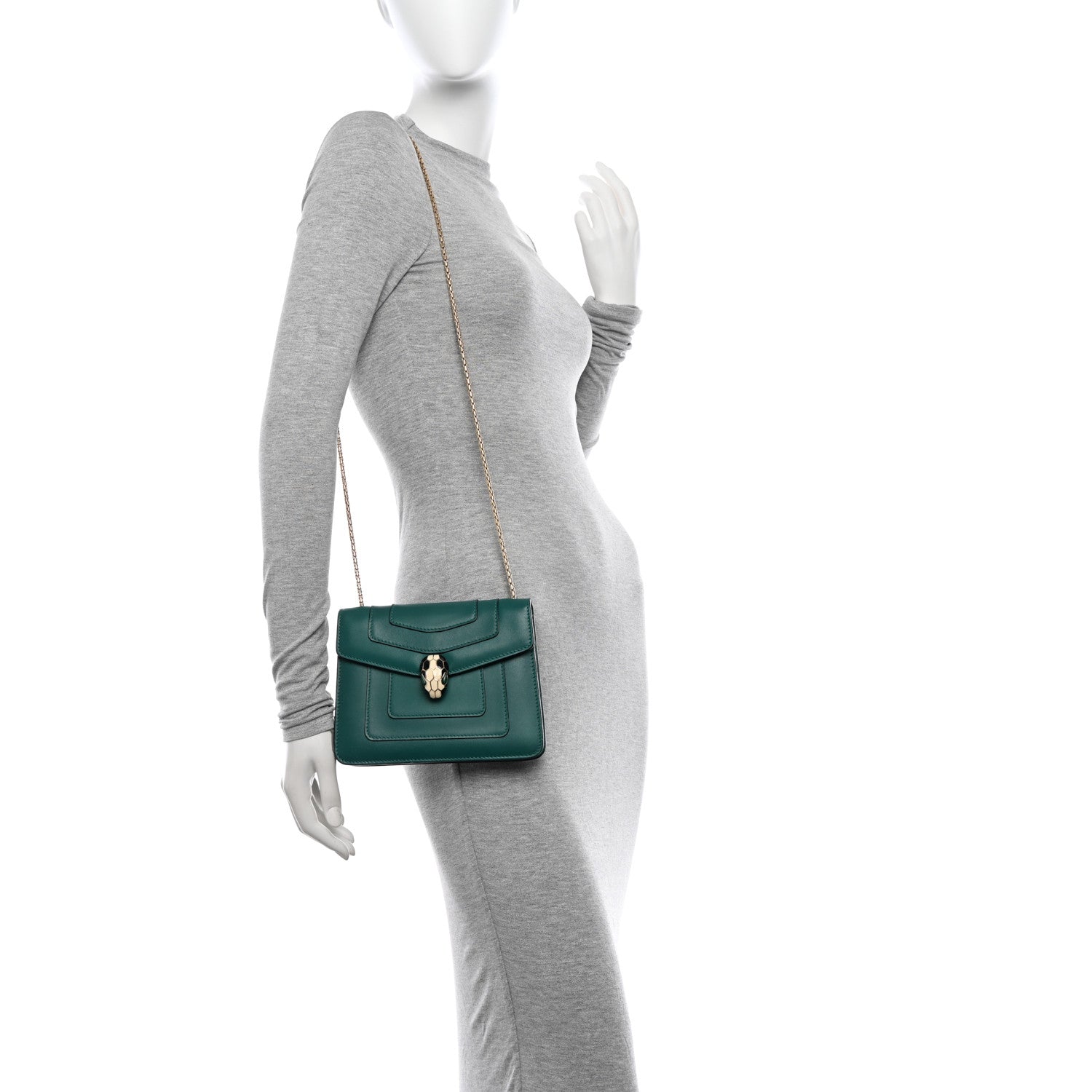 Bulgari Calfskin Small Serpenti Forever Snake Strap Crossbody Bag Emerald Green 2 of 13