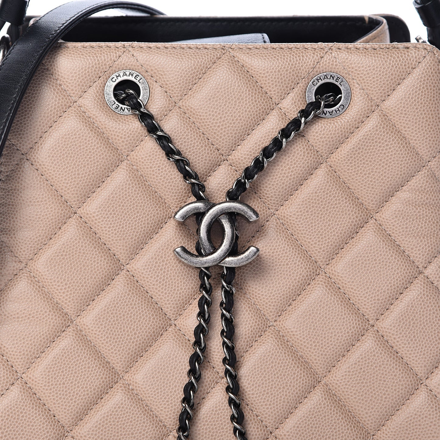 Caviar Quilted Small CC Bucket Bag Beige