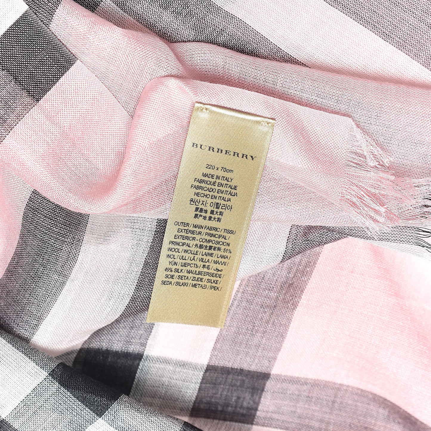 Wool Silk Gauze Giant Check Lightweight Scarf Rose