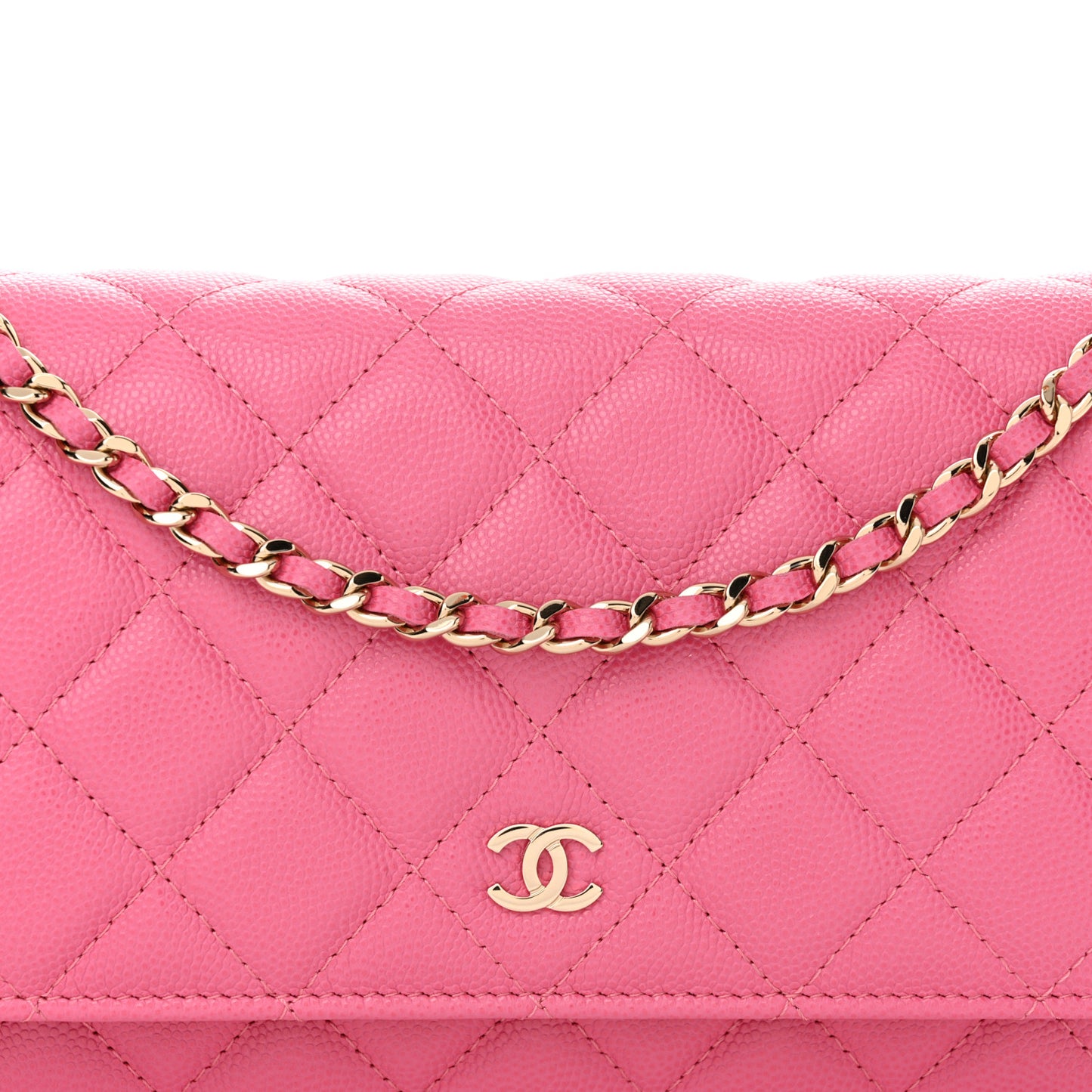 Caviar Quilted Wallet on Chain WOC Pink