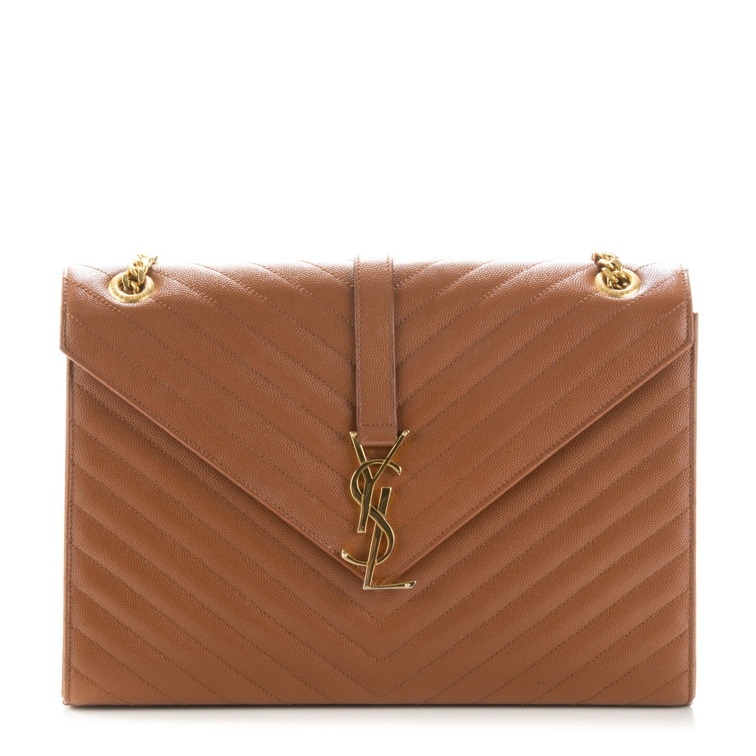 Saint Laurent Grain De Poudre Matelasse Chevron Large Monogram Satchel Brown 1 of 7
