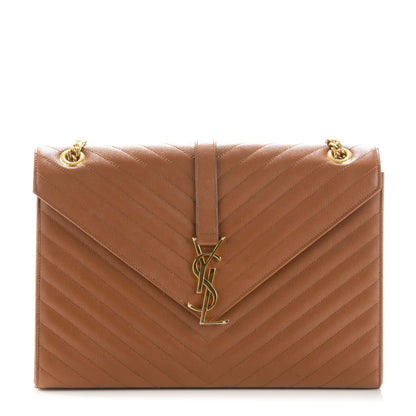 Saint Laurent Grain De Poudre Matelasse Chevron Large Monogram Satchel Brown 1 of 7
