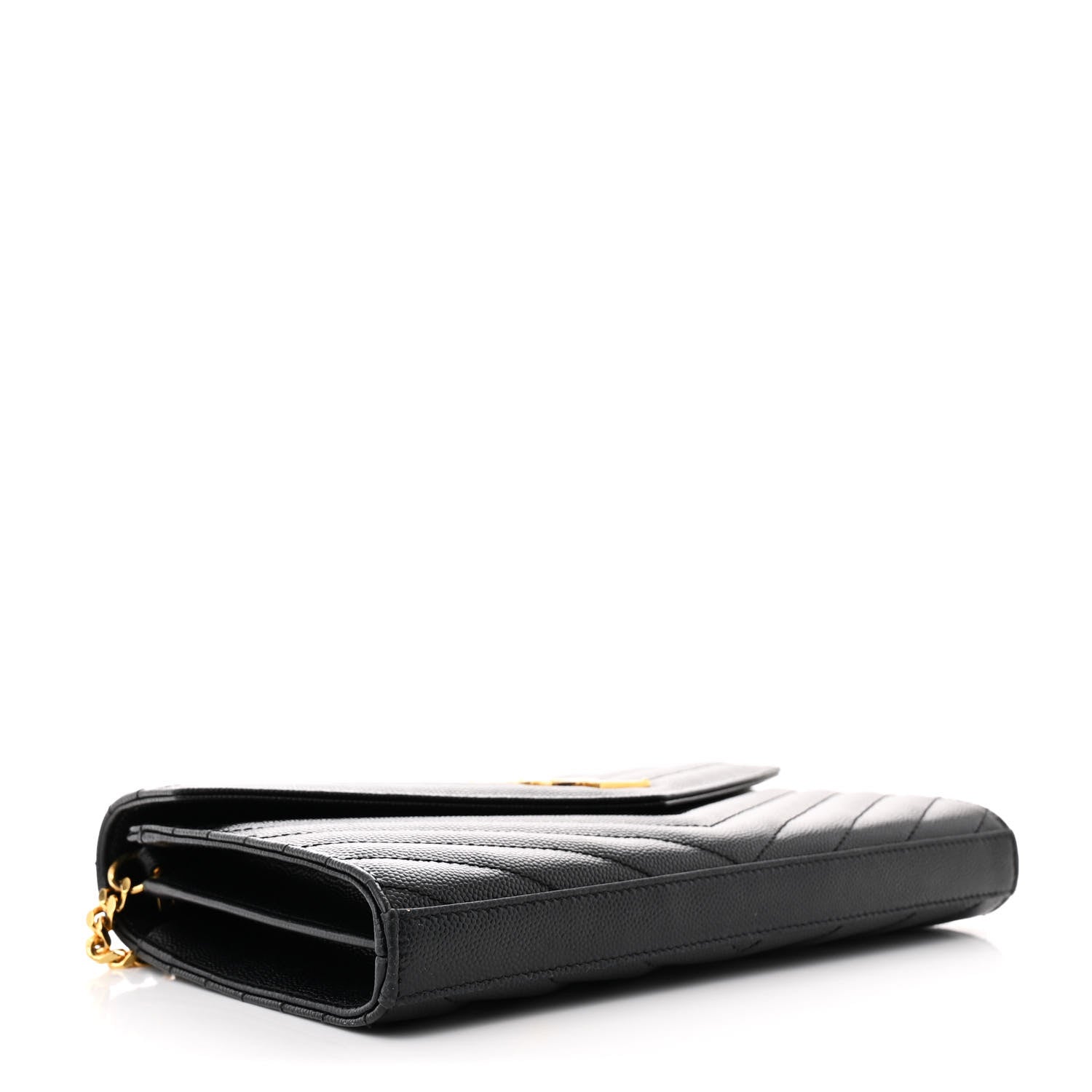 Saint Laurent Grain De Poudre Matelasse Chevron Monogram Chain Wallet Black 4 of 12