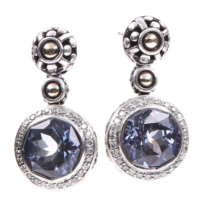 John Hardy Sterling Silver 18K Gold Iolite Diamond Drop Earrings 1 of 4