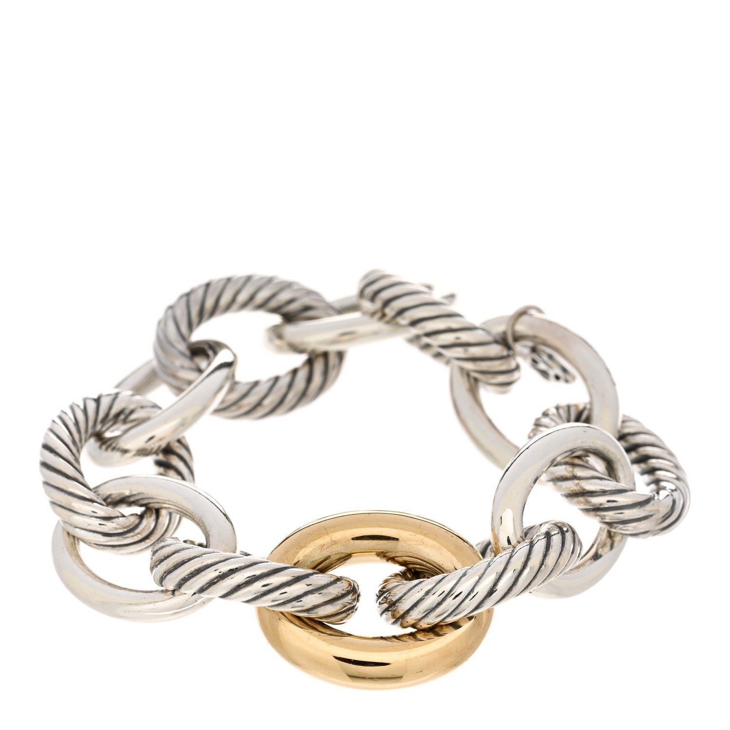 David Yurman Sterling Silver 18K Yellow Gold 19mm Extra Large Oval Link Bracelet 1 of 3