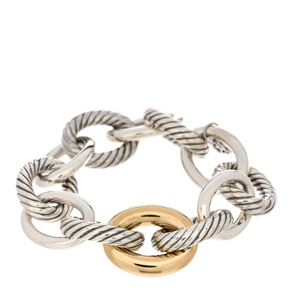 David Yurman Sterling Silver 18K Yellow Gold 19mm Extra Large Oval Link Bracelet 1 of 3