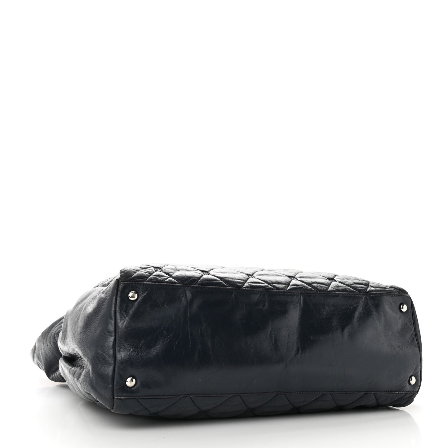 Lambskin Quilted Hidden Chain Tote Navy