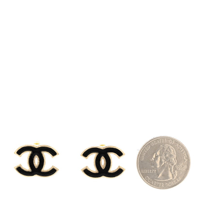 Chanel Metal Enamel CC Earrings Black Gold 2 of 5