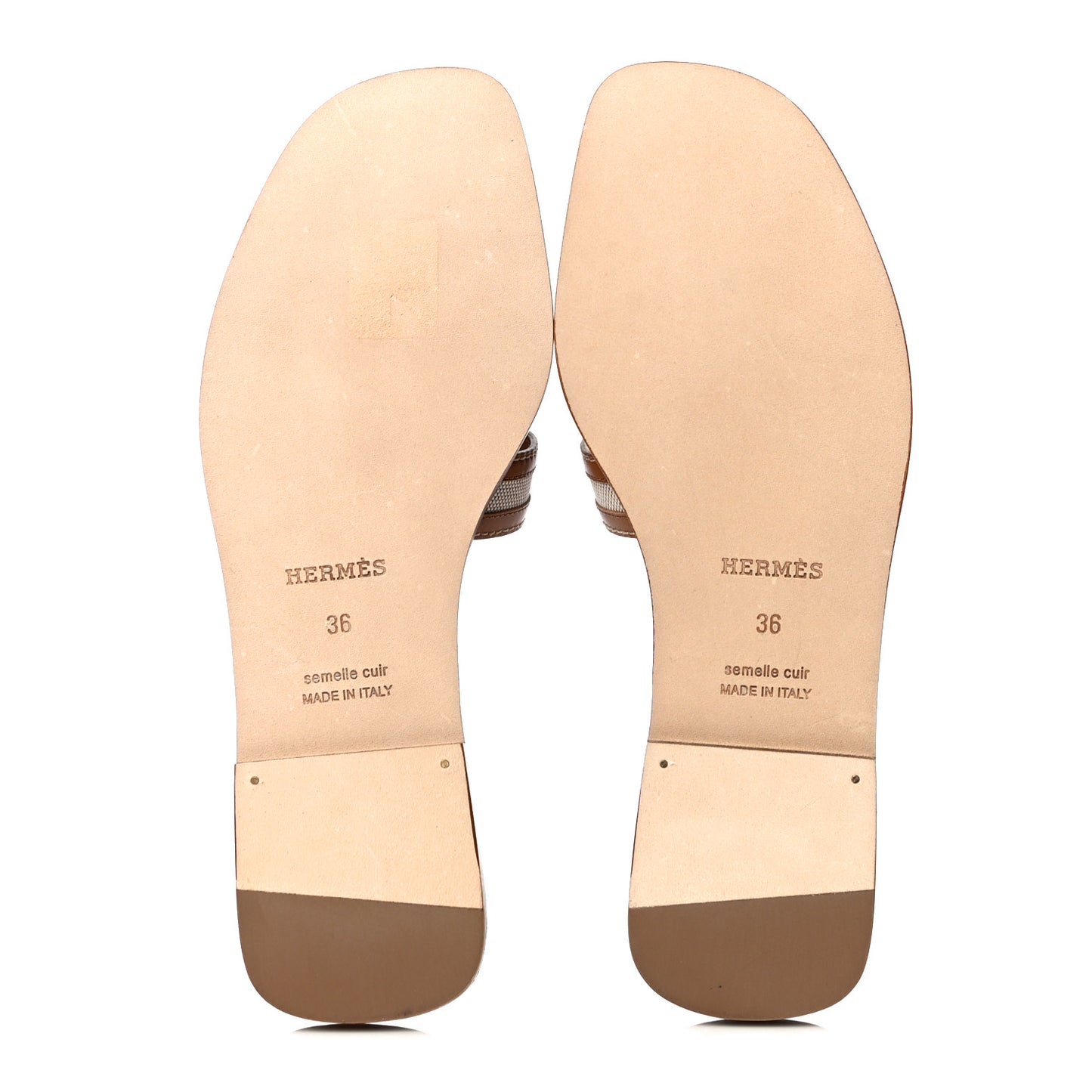 Calfskin Canvas Oran Sandals 36 Noisette Beige Dore