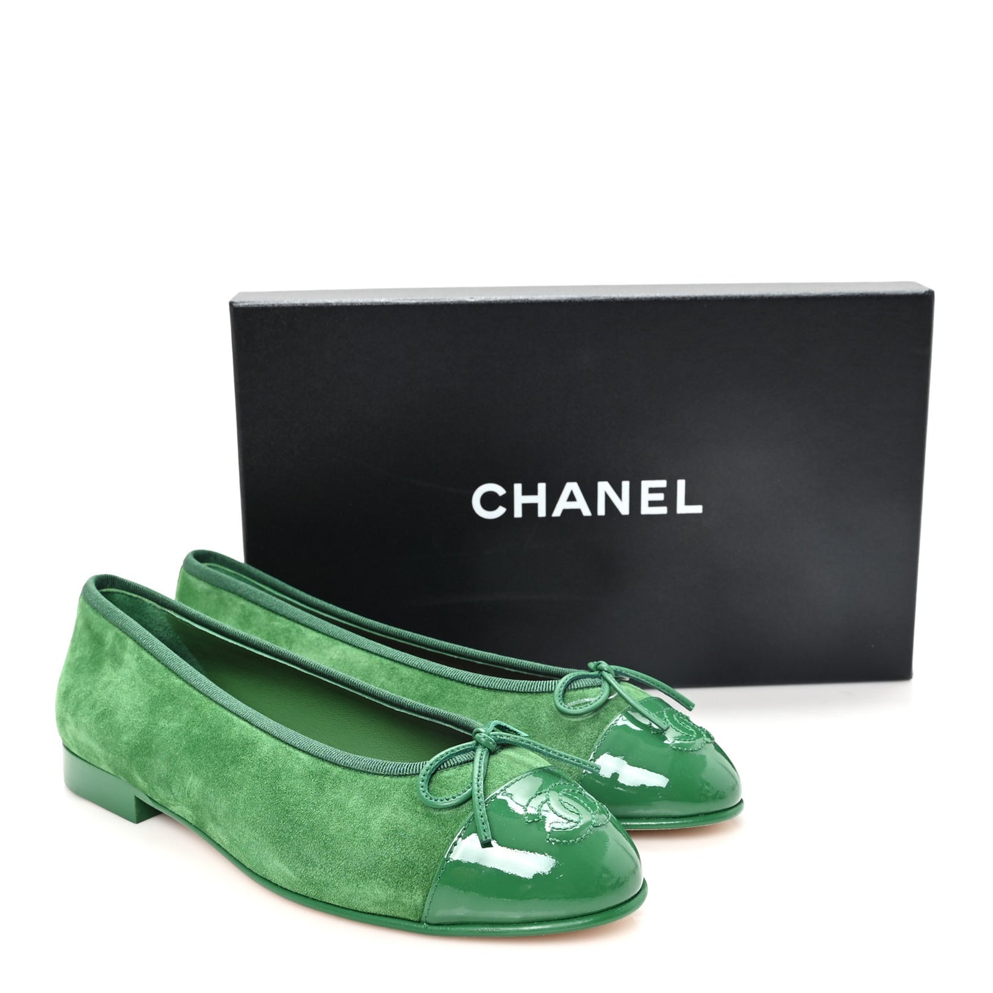 Suede Patent Cap Toe CC Ballerina Flats 38 Green
