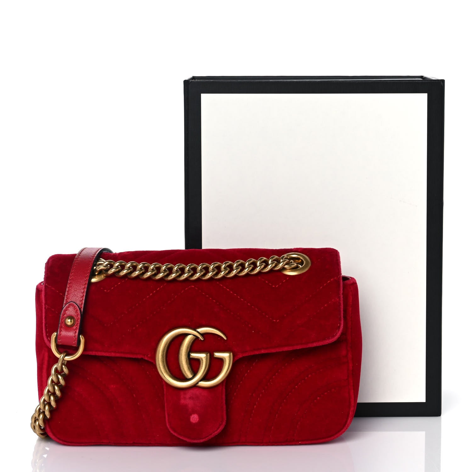 Gucci Velvet Matelasse Mini GG Marmont Shoulder Bag Hibiscus Red 11 of 11