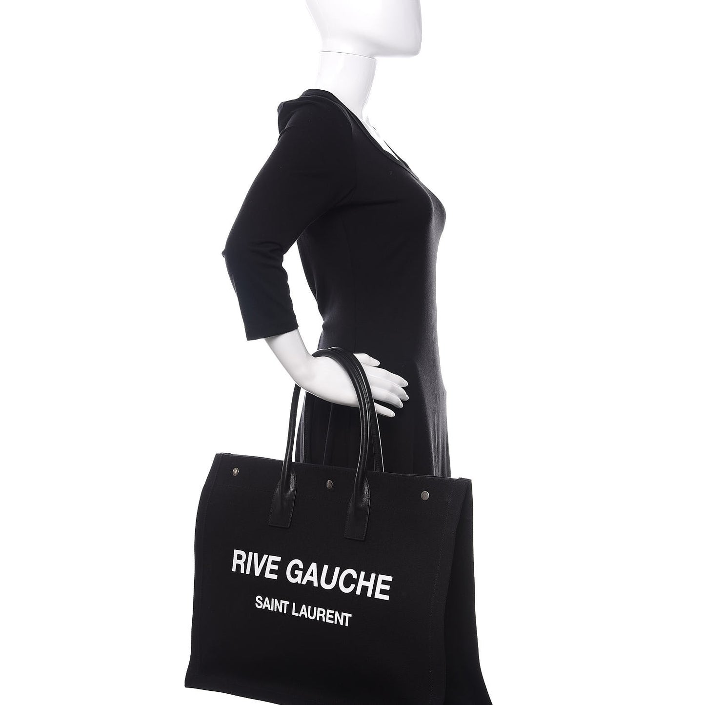 Linen Calfskin Rive Gauche Tote Black