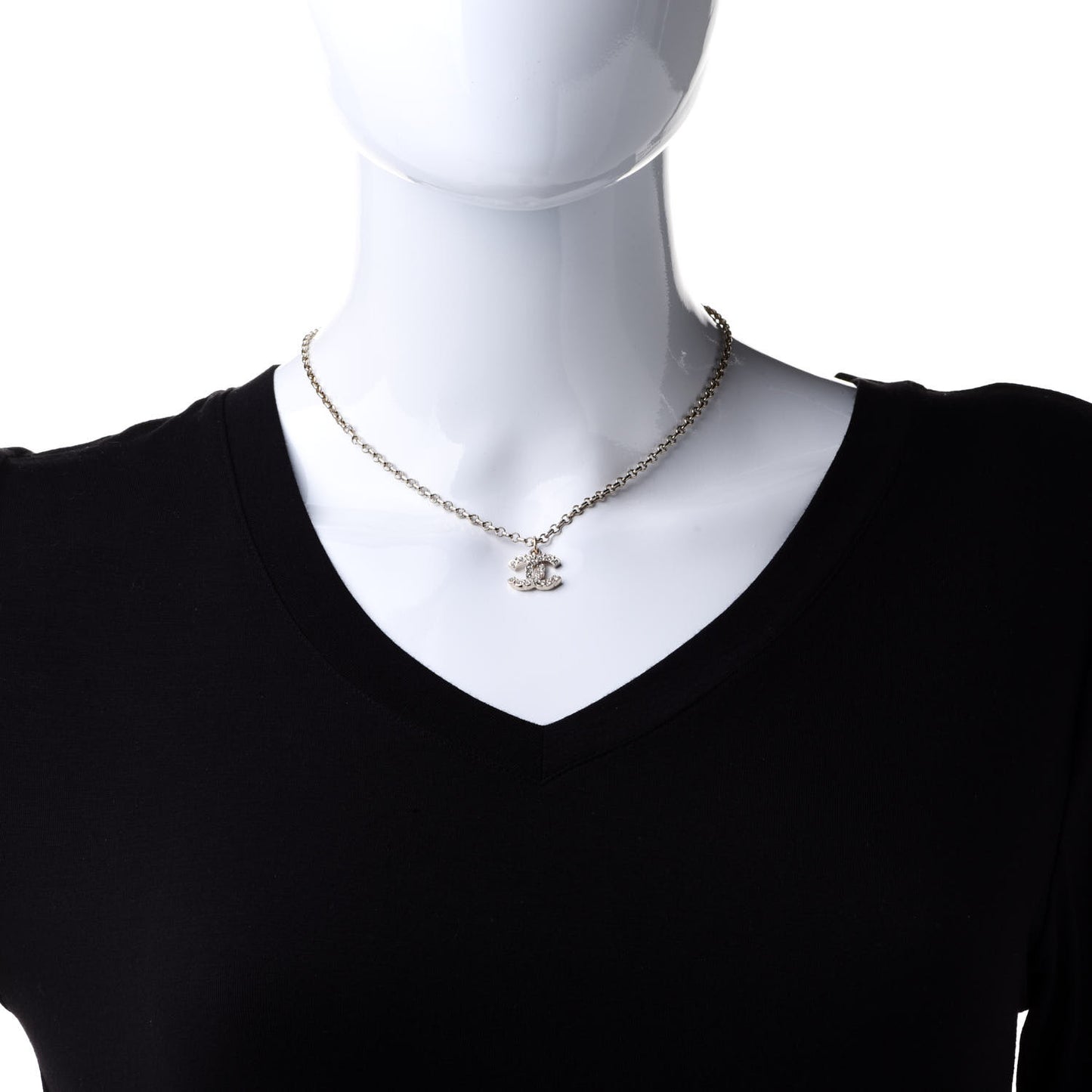 Pearl Crystal CC Pendant Necklace Gold