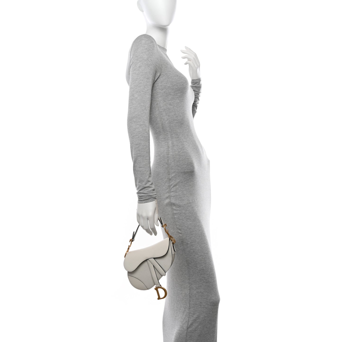 Grained Calfskin Mini Saddle Bag White