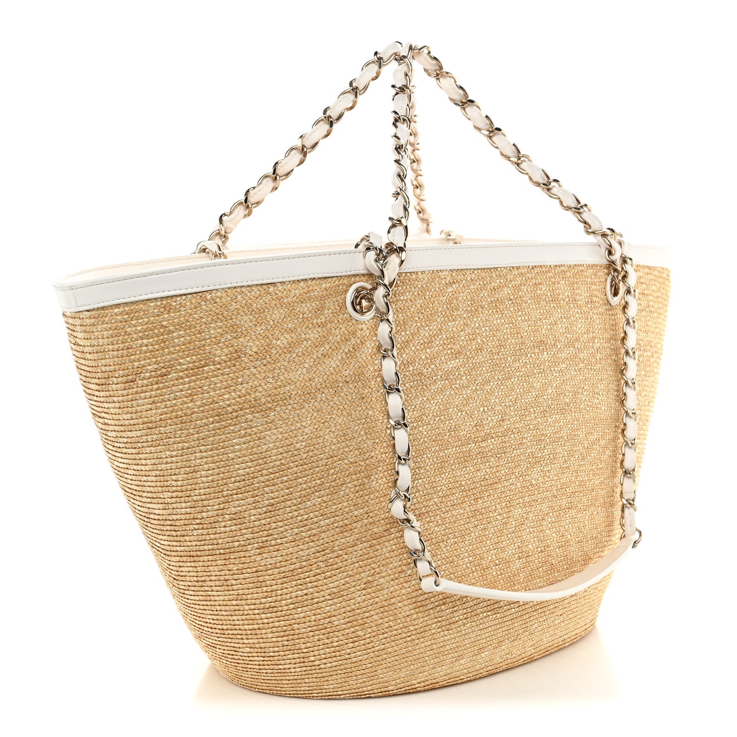 Raffia Braided Lambskin Large Wicker Tote Beige White