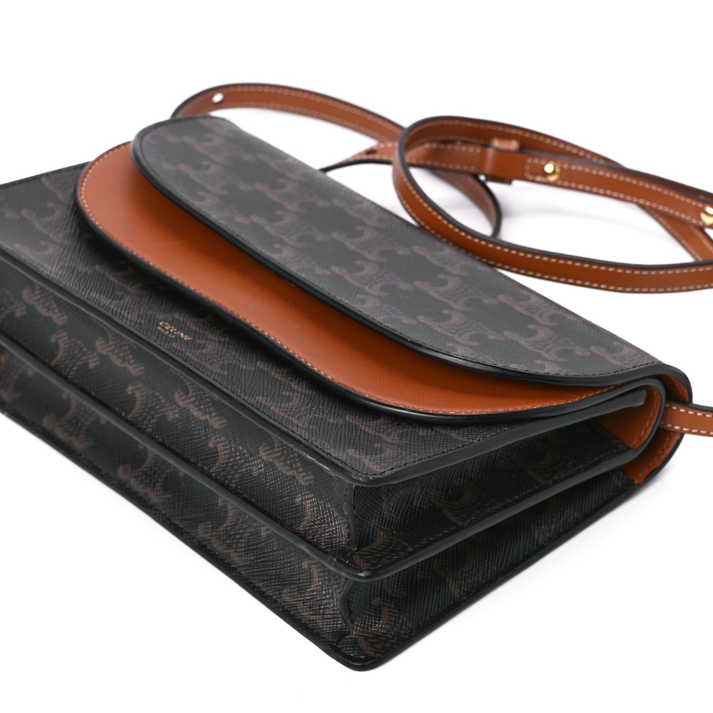 Triomphe Canvas Lambskin Wallet On Strap Tan