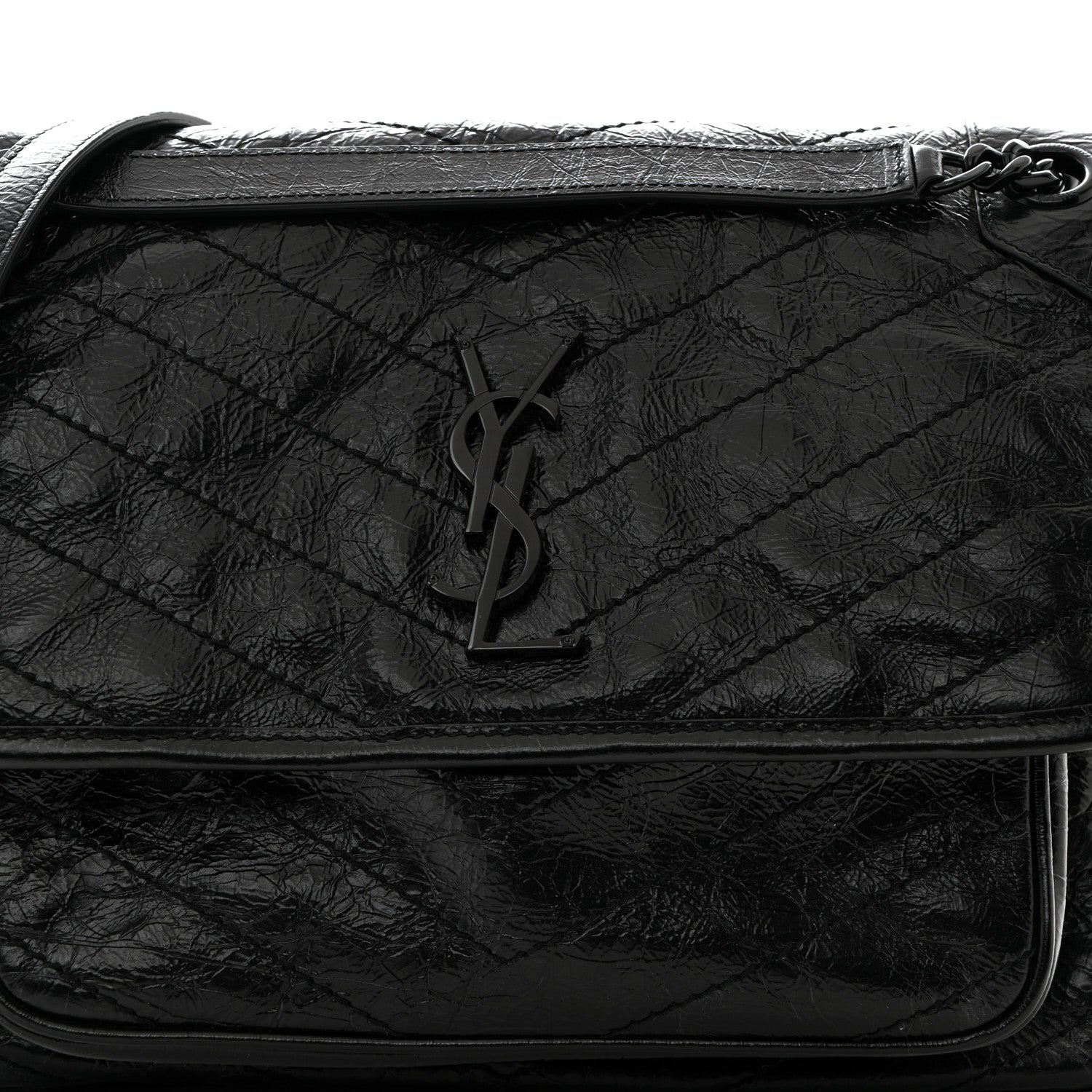 Saint Laurent Crinkled Calfskin Matelasse Monogram Medium Niki Chain Satchel Black 8 of 10