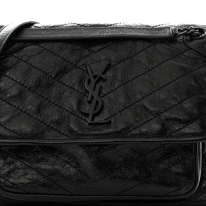 Saint Laurent Crinkled Calfskin Matelasse Monogram Medium Niki Chain Satchel Black 8 of 10