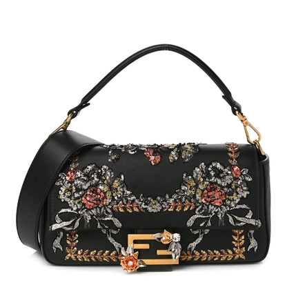 Fendi Calfskin Embroidered Baguette Black 1 of 9