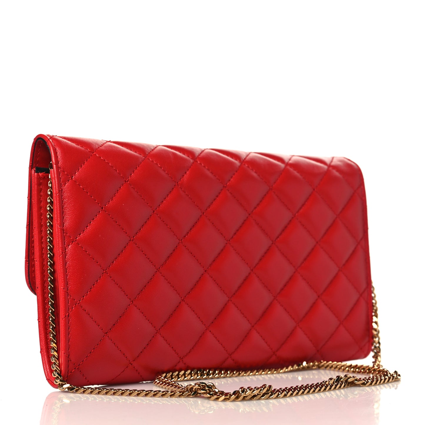 Lambskin Quilted Medusa Wallet On Chain Crossbody Red