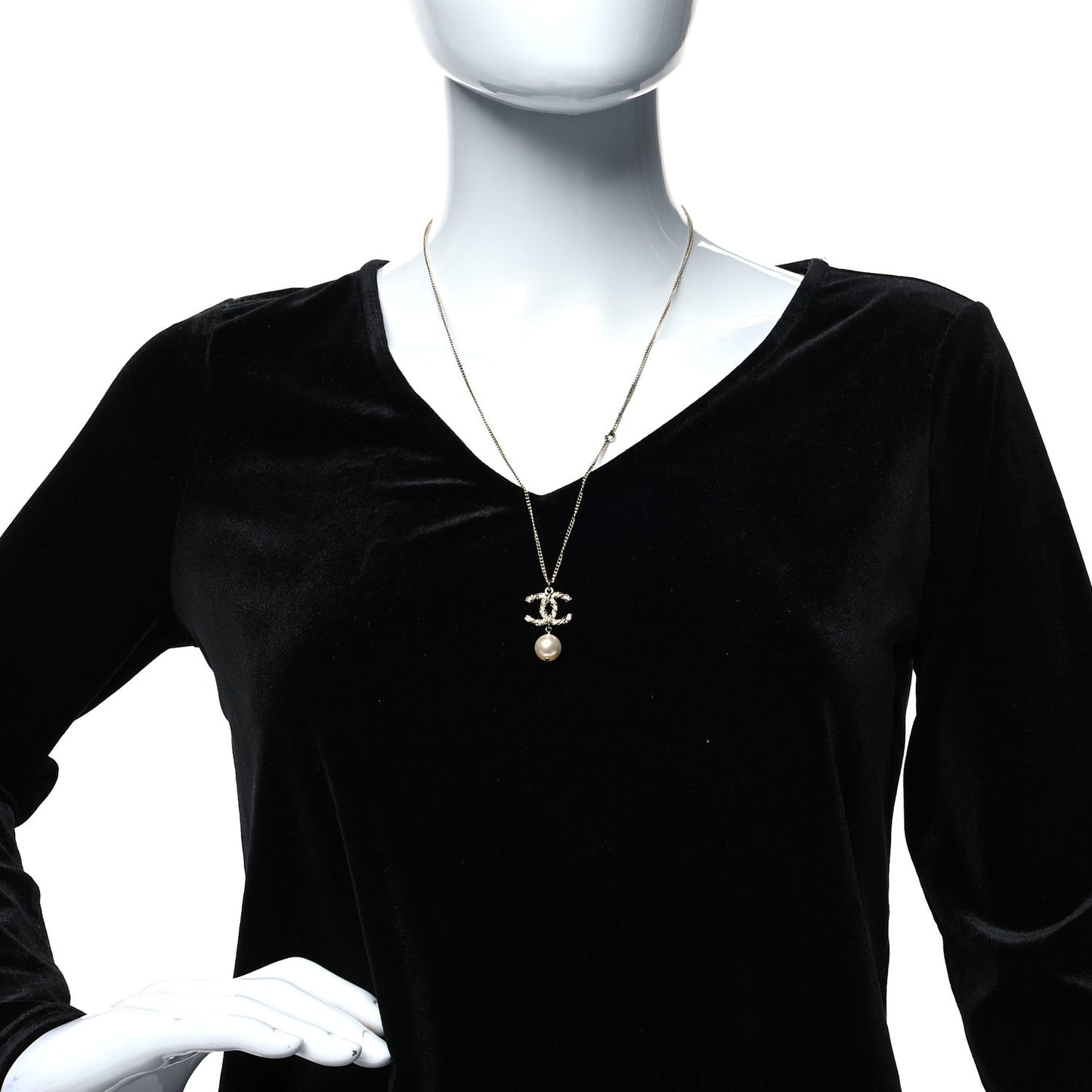 Crystal Pearl Twisted CC Drop Necklace Silver
